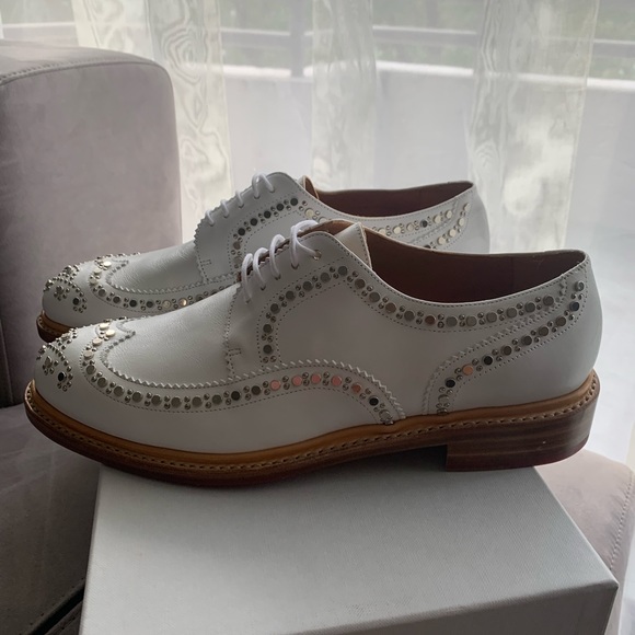 NIB Robert Clergerie Paris White Studded Brogue Shoes size 39.5 - Picture 6 of 15